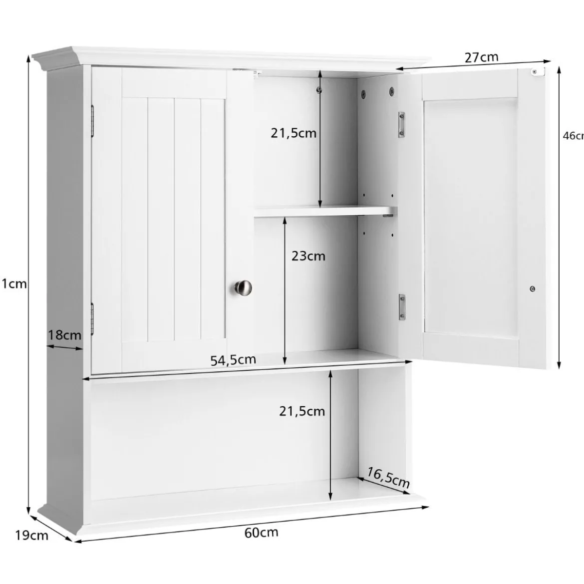 Wandschrank Badezimmer-Wandschrank Hängeschrank aus Holz 60 x 20 x 70,5 cm Weiß