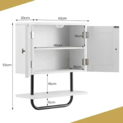 Wandschrank für Badezimmer Wandmontierbarer Medizinschrank 43 x 20 x 53 cm Weiß