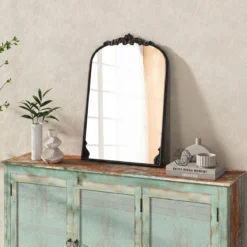 Wandspiegel Goldener Traditioneller Vintage-Barockspiegel Antiker Bogenspiegel 90 cm x 61 cm Schwarz