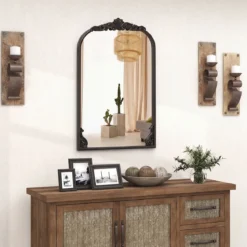 Wandspiegel Goldener Traditioneller Vintage-Barockspiegel Antiker Bogenspiegel 90 cm x 61 cm Schwarz