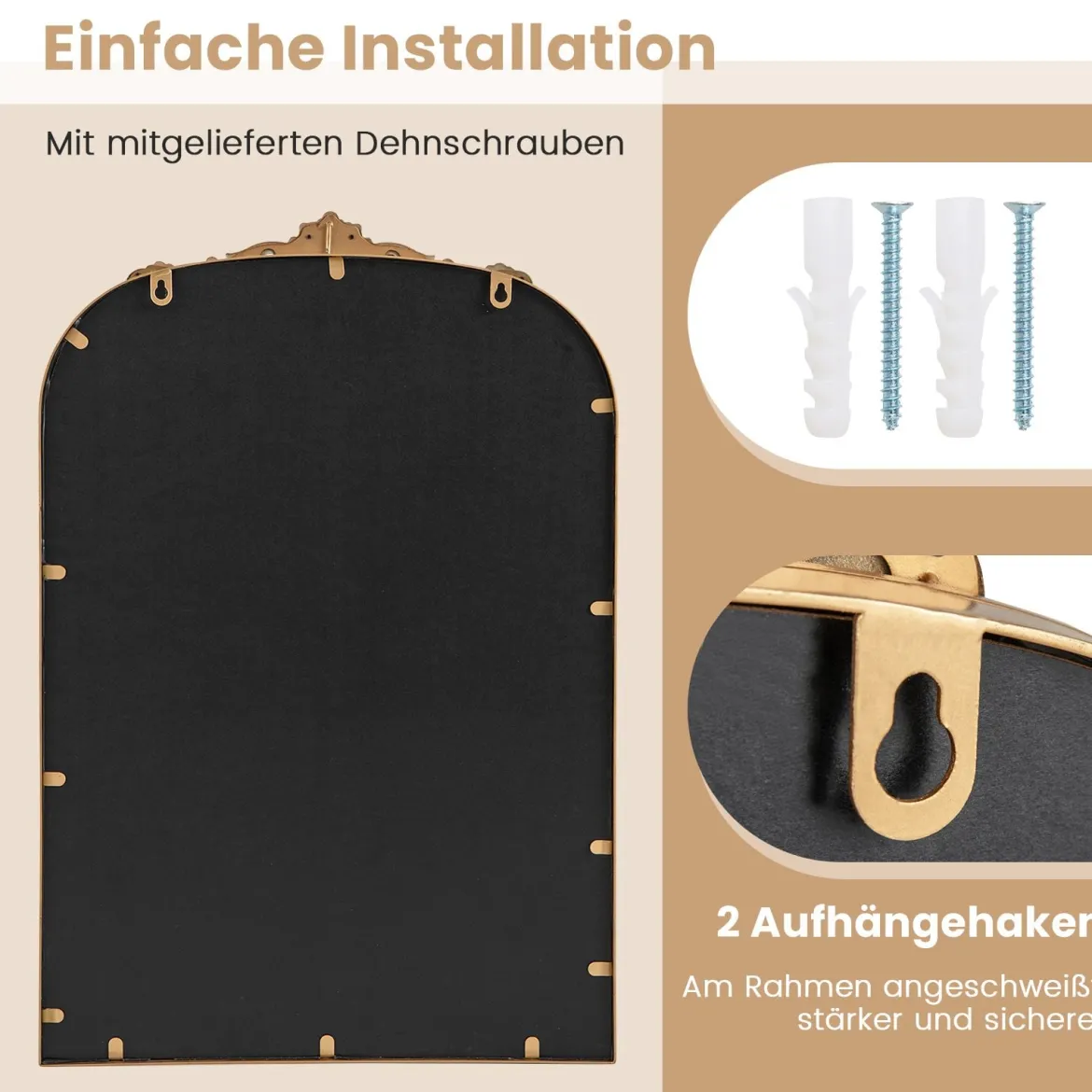 Wandspiegel Goldener traditioneller Vintage-Barockspiegel mit Metallrahmen antiker Bogenspiegel 90 cm x 61 cm