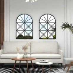 Wandspiegel mit Fensteroptik & Haken Metall Fensterspiegel Dekospiegel Hängespiegel