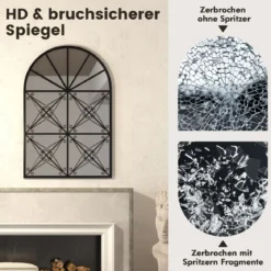 Wandspiegel mit Fensteroptik & Haken Metall Fensterspiegel Dekospiegel Hängespiegel
