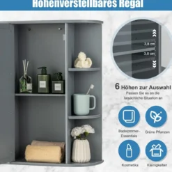 Wandspiegelschrank mit Spiegel Aufbewahrungsschrank für Badezimmer mit Mehreren Einlegeböden Grau