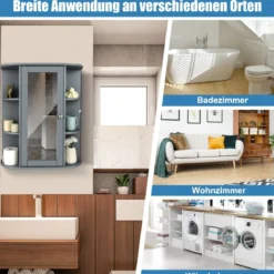 Wandspiegelschrank mit Spiegel Aufbewahrungsschrank für Badezimmer mit Mehreren Einlegeböden Grau