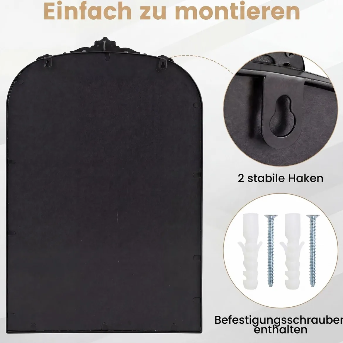 Wandspiegel Traditioneller Vintage-Barockspiegel mit Metallrahmen 76 cm x 51 cm Schwarz