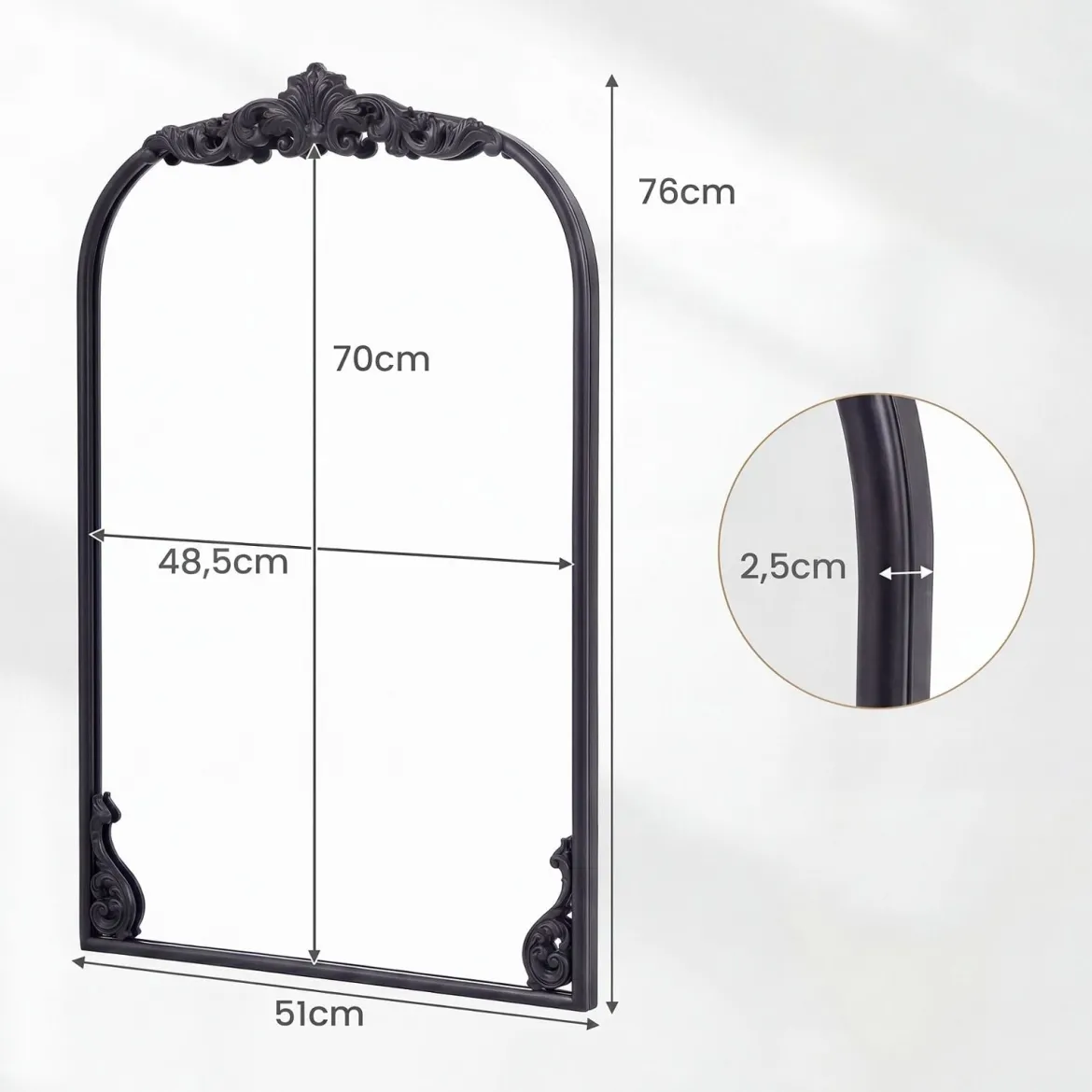 Wandspiegel Traditioneller Vintage-Barockspiegel mit Metallrahmen 76 cm x 51 cm Schwarz