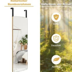 Wandspiegel Türspiegel mit 2 Haken & Abgerundeten Ecken Hängespiegel