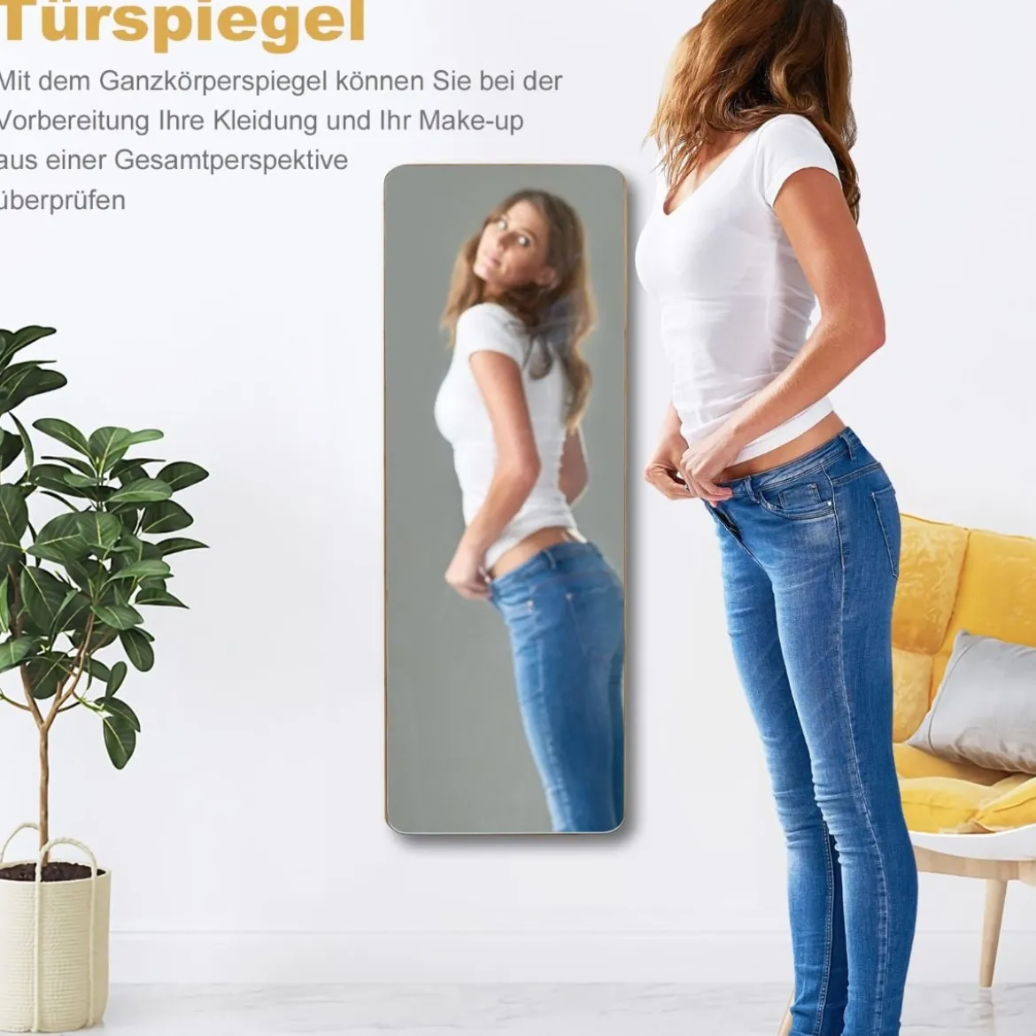 Wandspiegel Türspiegel mit 2 Haken & Abgerundeten Ecken Hängespiegel