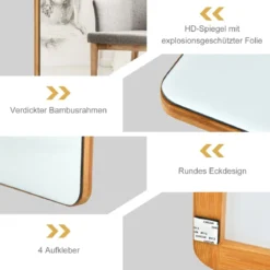 Wandspiegel Türspiegel mit 2 Haken & Abgerundeten Ecken Hängespiegel