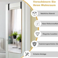 Wandspiegel Türspiegel mit 2 Haken & Abgerundeten Ecken Hängespiegel