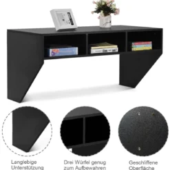 Wandtisch Holz Wandmontierbarer Computertisch mit 3 Ablageflächen 108 x 53 x 52 cm Schwarz