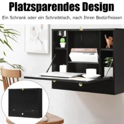 Wandtisch klappbar Schreibtisch wandhängend Laptop-Tisch aus Holz 60 x 15 x 50 cm Schwarz