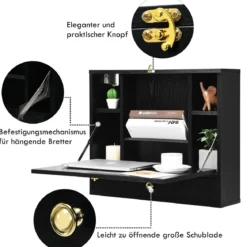 Wandtisch klappbar Schreibtisch wandhängend Laptop-Tisch aus Holz 60 x 15 x 50 cm Schwarz