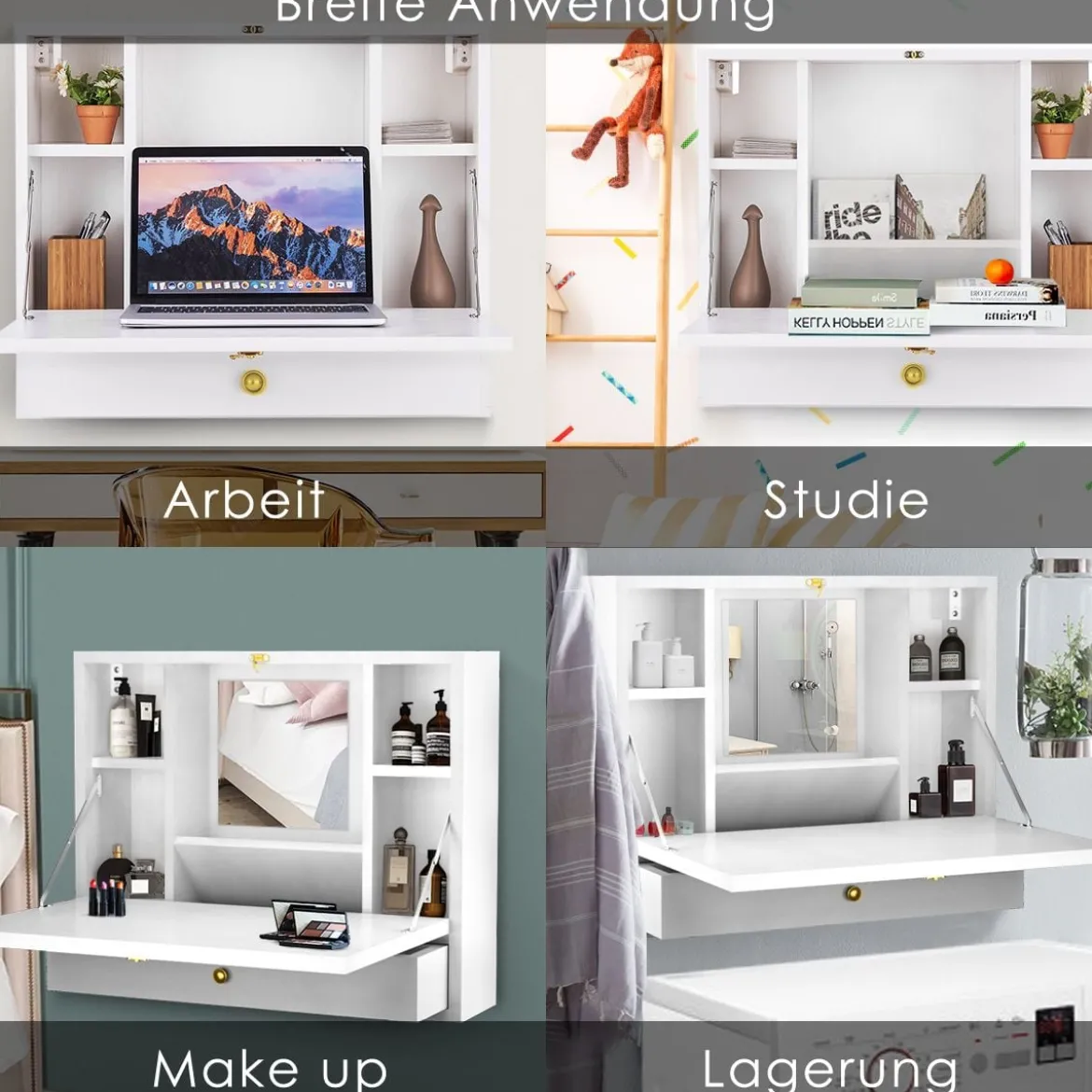 Wandtisch Klapptisch Multifunktionaler Schreibtisch Laptop-Tisch Weiß