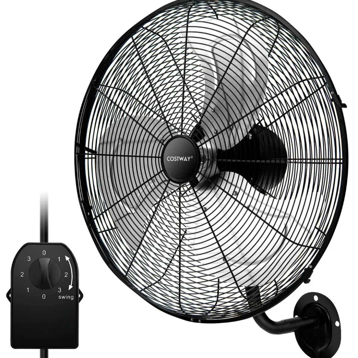 Wandventilator Industriell 56cm 85° Oszillation & 30° verstellbare Neigungswinkel Silber/Schwarz