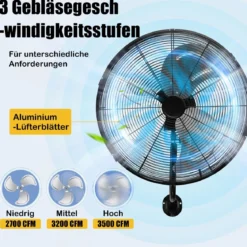 Wandventilator Industriell 56cm 85° Oszillation & 30° verstellbare Neigungswinkel Silber/Schwarz