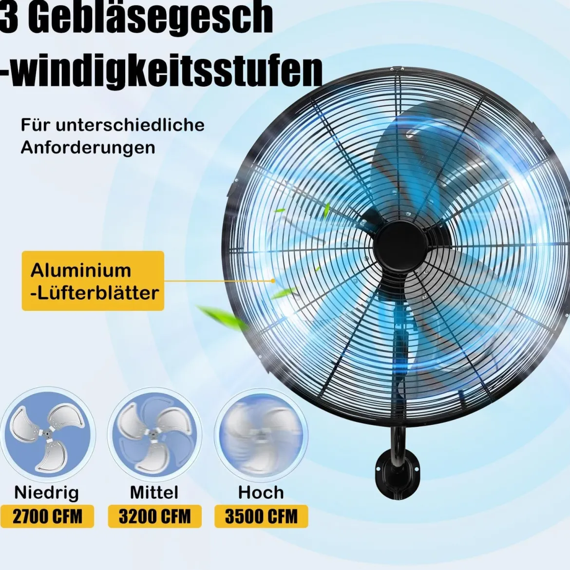 Wandventilator Industriell 56cm 85° Oszillation & 30° verstellbare Neigungswinkel Silber/Schwarz