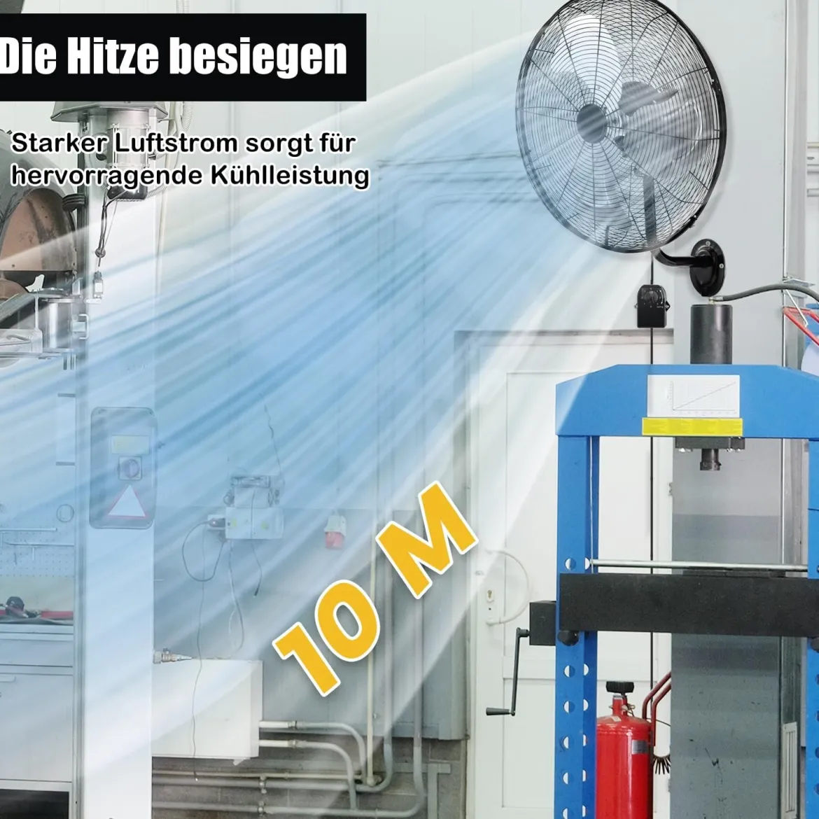 Wandventilator Industriell 56cm 85° Oszillation & 30° verstellbare Neigungswinkel Silber/Schwarz