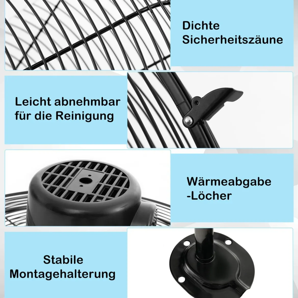 Wandventilator Industriell 56cm 85° Oszillation & 30° verstellbare Neigungswinkel Silber/Schwarz