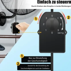 Wandventilator Industriell 56cm 85° Oszillation & 30° verstellbare Neigungswinkel Silber/Schwarz