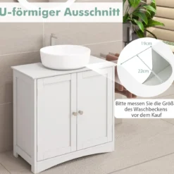 Waschbeckenunterschrank Badezimmerschrank mit 2 Türen U förmige Beine Weiß 60 x 30 x 60 cm