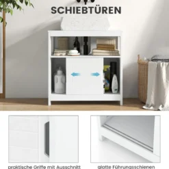 Waschbeckenunterschrank mit 2 Schiebetüren Bad Unterschrank freistehend 60 x 30 x 60 cm Weiß