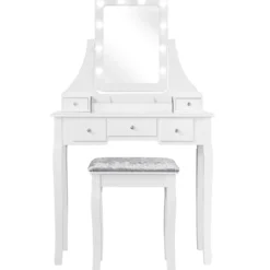 Waschtisch-Set mit rechteckigem Spiegel und Hocker Schminktisch 80 x 40 x 135,5 cm Weiß