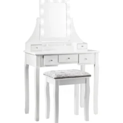 Waschtisch-Set mit rechteckigem Spiegel und Hocker Schminktisch 80 x 40 x 135,5 cm Weiß