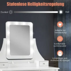 Waschtisch-Set mit rechteckigem Spiegel und Hocker Schminktisch 80 x 40 x 135,5 cm Weiß