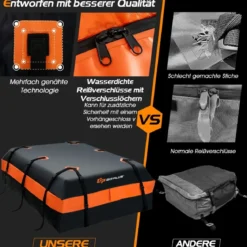 Wasserdicht Dachbox mit 600 L Kapazität für Alle Fahrzeuge 132x100x43cm Schwarz+Orange