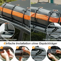 Wasserdicht Dachbox mit 600 L Kapazität für Alle Fahrzeuge 132x100x43cm Schwarz+Orange
