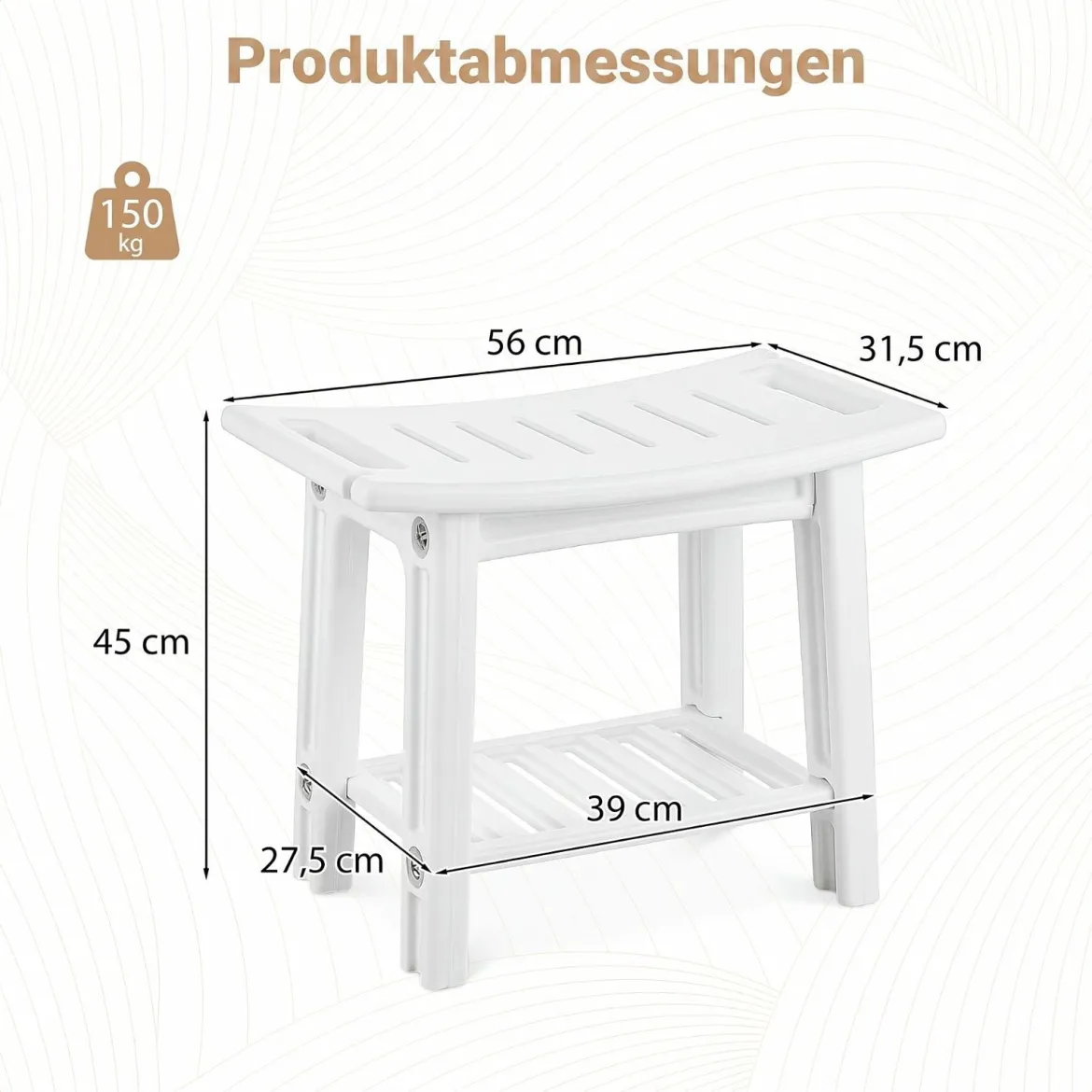 Wasserfester HDPE-Badhocker Duschbank für Badewanne & Badezimmer 150 kg Tragbar Weiß