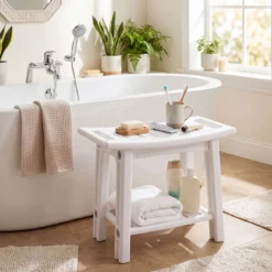 Wasserfester HDPE-Badhocker Duschbank für Badewanne & Badezimmer 150 kg Tragbar Weiß