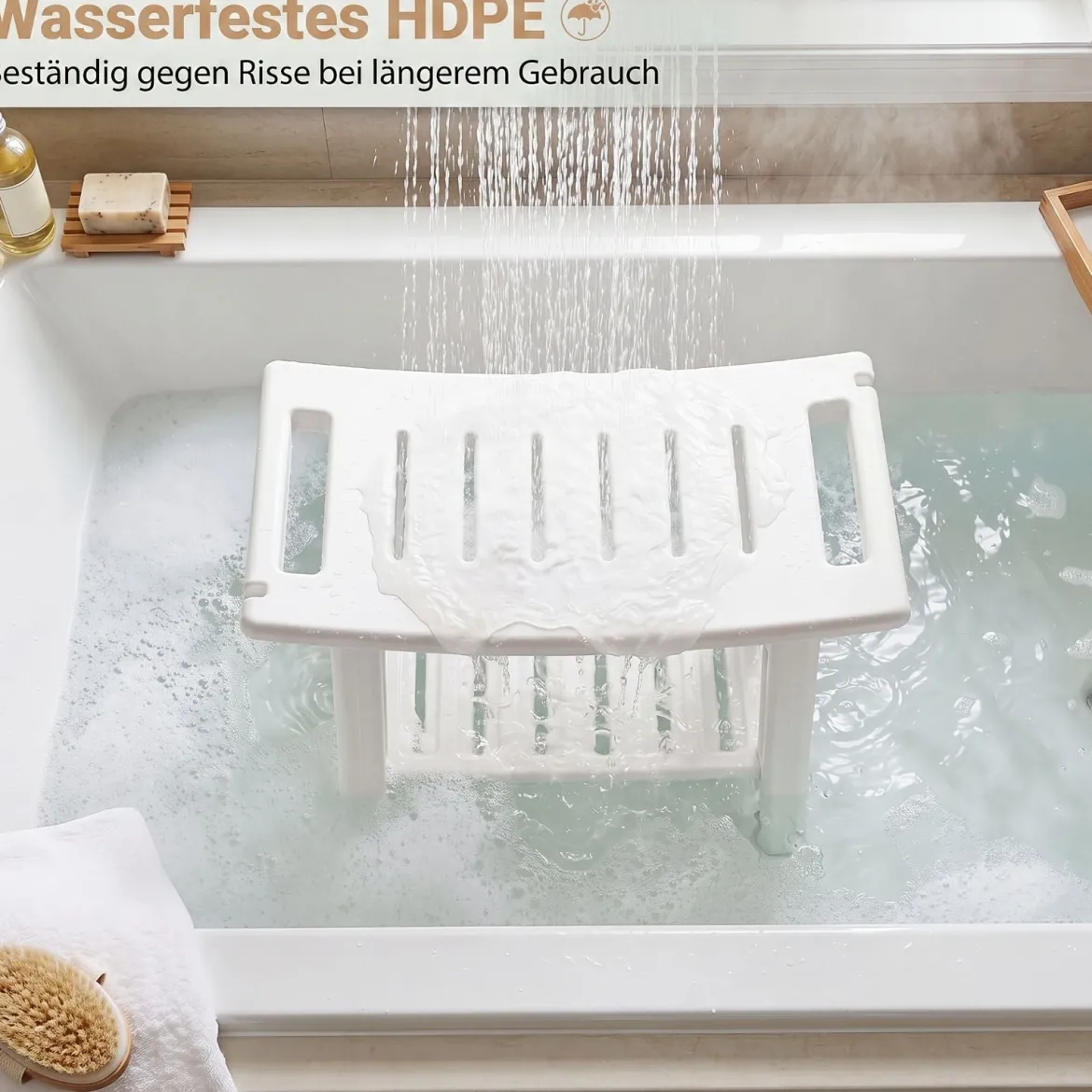 Wasserfester HDPE-Badhocker Duschbank für Badewanne & Badezimmer 150 kg Tragbar Weiß