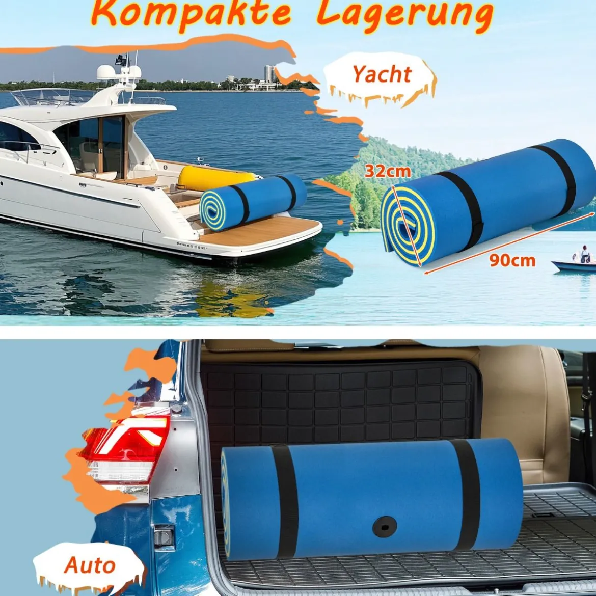 Wasserhängematte Schwimmmatte Schwimmfloß Wasser Bett 220 x 90 x 4 cm Blau