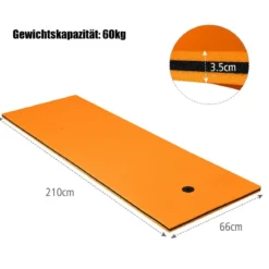 Wassermatte Schwimmmatte Wasserbett Wassermatratze Schwimminsel 60kg Tragkraft 210 x 66cm Orange