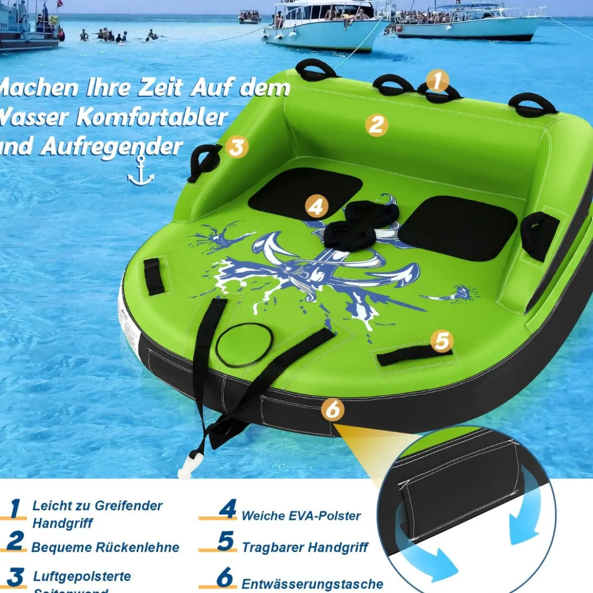 Wassersport-Surffahrzeuge Aufblasbare Wasserplattformen für 2 Personen 163 x 158 x 67 cm Grün