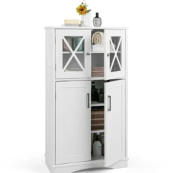 WC-Schrank fürs Badezimmer Wäscheschrank mit Türen 60 x 30 x 108 cm Weiß