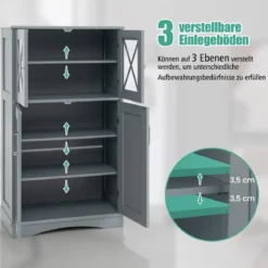WC-Schrank fürs Badezimmer Wäscheschrank mit Türen 60 x 30 x 108 cm Grau