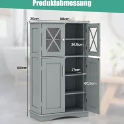 WC-Schrank fürs Badezimmer Wäscheschrank mit Türen 60 x 30 x 108 cm Grau