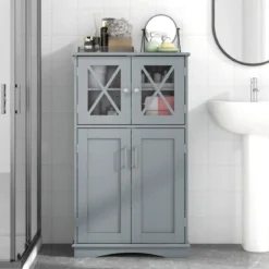 WC-Schrank fürs Badezimmer Wäscheschrank mit Türen 60 x 30 x 108 cm Grau