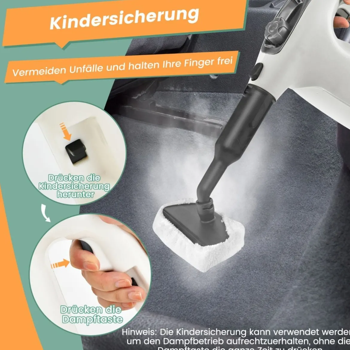 1500W Dampfreiniger mit 400 ML Tank Temperatur bis zu 125℃ Dampfreiniger Handgerät