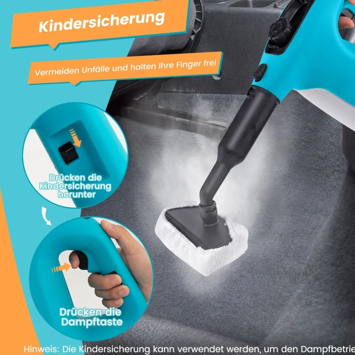 1500W Dampfreiniger mit 400 ML Tank Temperatur bis zu 125℃ Dampfreiniger Handgerät