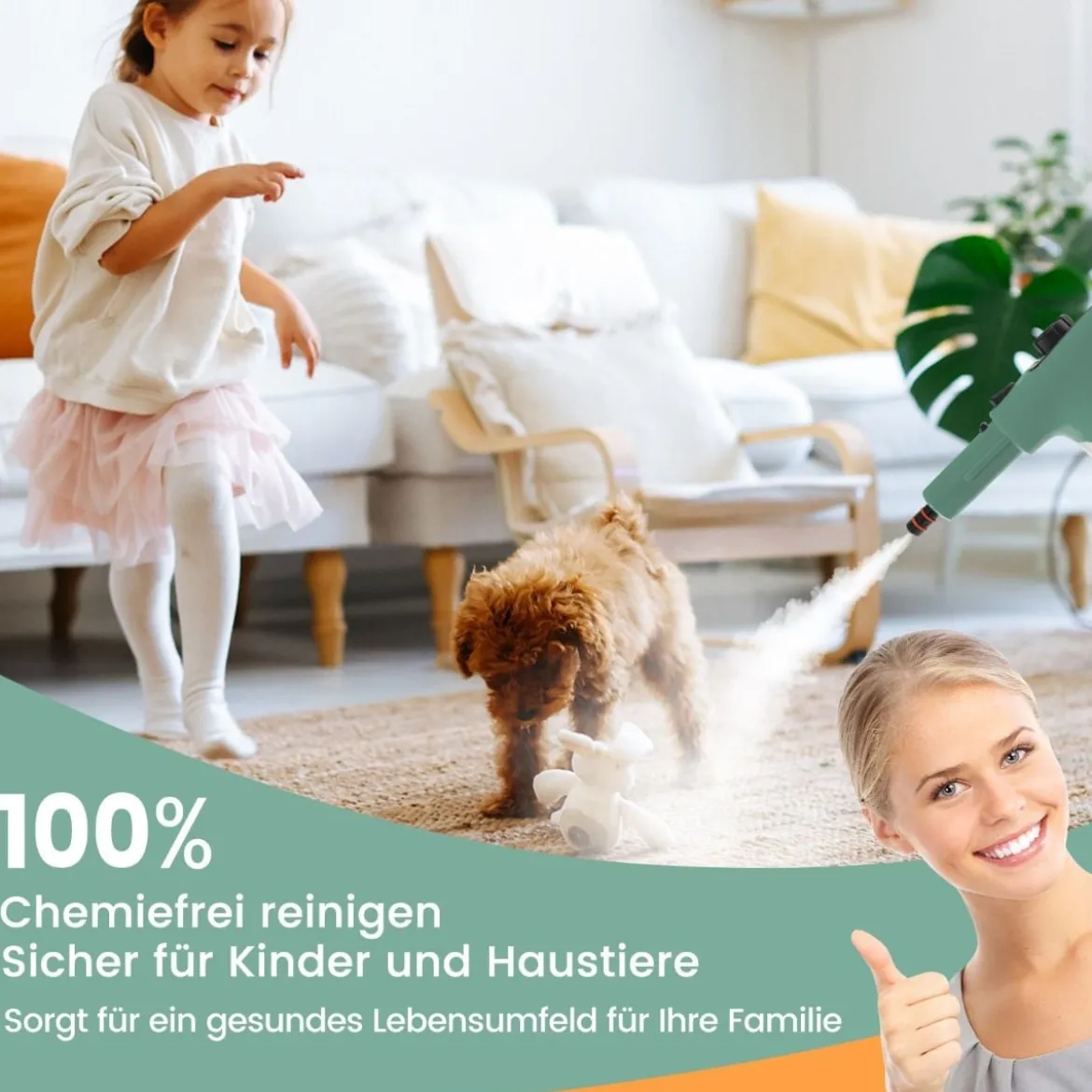 1500W Dampfreiniger mit 400 ML Tank Temperatur bis zu 125℃ Dampfreiniger Handgerät
