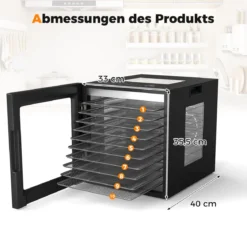 850W Dörrautomat inkl. 10 Edelstahl-Schalen Dörrgerät mit 10 voreingestellten Programmen 48H Timer & 30-75℃ Temperatur