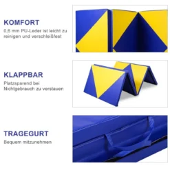 Weichbodenmatte Klappbar Turnmatte Gymnastikmatte Blau und Gelb 300 x 120 x 5 cm