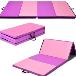Weichbodenmatte 240 x 120 x 5 cm Yogamatte mit Klettverschluss &2 Tragegriffe Rosa