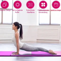 Weichbodenmatte 240 x 120 x 5 cm Yogamatte mit Klettverschluss &2 Tragegriffe Rosa