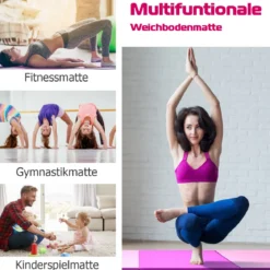 Weichbodenmatte 240 x 120 x 5 cm Yogamatte mit Klettverschluss &2 Tragegriffe Rosa